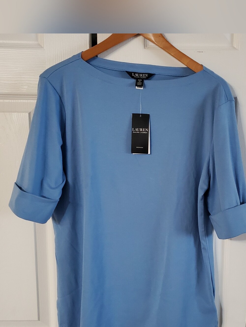 LAUREN RALPH LAUREN NWT. SZ 1X. SKY BLUE. 3/4 SLEEVES. SHIRT